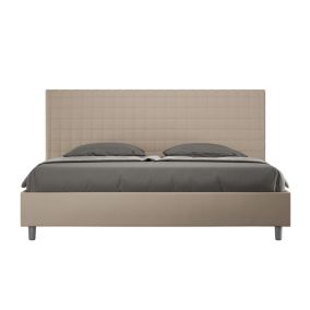 Lit capitonné 180x200 simili cuir gris tourterelle Sunny sans sommier