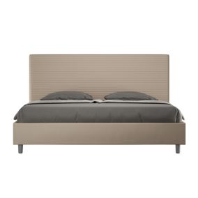 Lit capitonné 200x200 simili cuir gris tourterelle Focus sans sommier