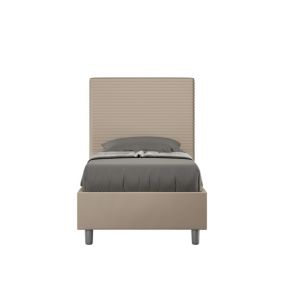 Lit capitonné 90x210 simili cuir gris tourterelle Focus sans sommier