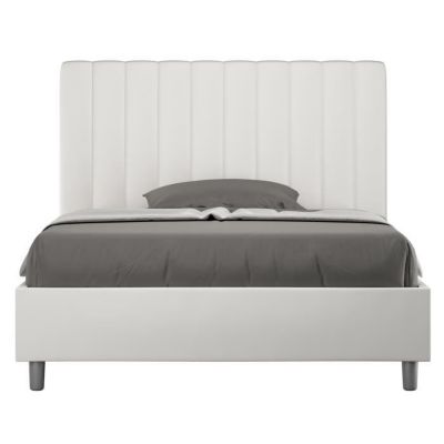 Lit capitonné design italien 140x200 cm simili cuir blanc Nighty Avec sommier et coffre