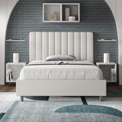 Lit capitonné design italien 140x200 cm simili cuir blanc Nighty Avec sommier et coffre
