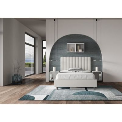 Lit capitonné design italien 140x200 cm simili cuir blanc Nighty Avec sommier et coffre
