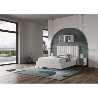 Lit capitonné design italien 140x200 cm simili cuir blanc Nighty Avec sommier et coffre
