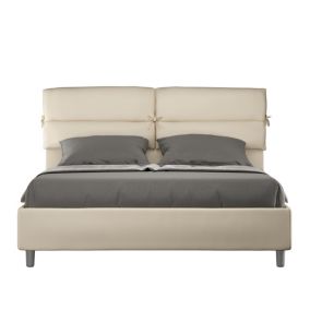 Lit capitonné en simili cuir gris tourterelle Nandy sans sommier 160x190