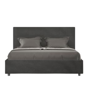 Lit capitonné microfibre gris Mika sans sommier 140x200