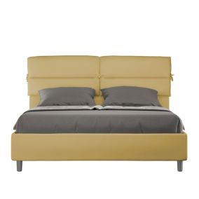 Lit capitonné microfibre ocre Nandy sans sommier 160x210