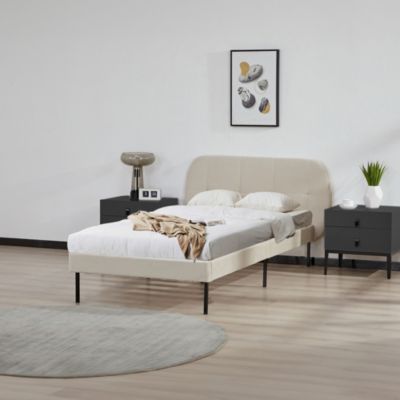 Lit capitonné Porvoo 90 x 200 cm beige en.casa