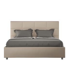 Lit capitonné sans sommier 160x190 Mika simili cuir gris tourterelle