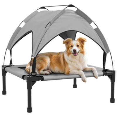 Lit chien sur pied avec voile ombrage - sac de transport - gris