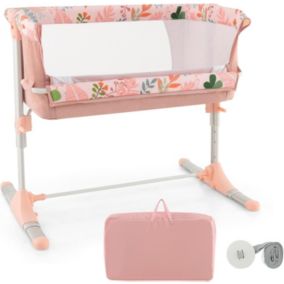 Lit Cododo Bébé de Chevet avec Hauteur Réglable Berceau Appoint avec Moustiquaire Ceinture de Fixation Rose