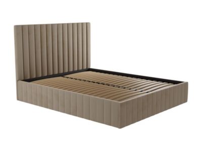 Lit coffre 140 x 190 cm avec tête de lit coutures verticales - Velours - Taupe + Matelas - LARALI de Pascal Morabito