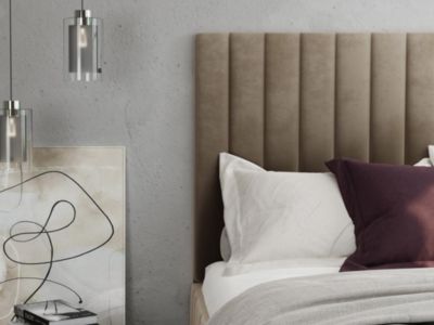 Lit coffre 140 x 190 cm avec tête de lit coutures verticales - Velours - Taupe + Matelas - LARALI de Pascal Morabito
