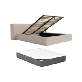 Lit coffre 140 x 190 cm - Tissu - Beige + Matelas - TIMANO de Pascal Morabito