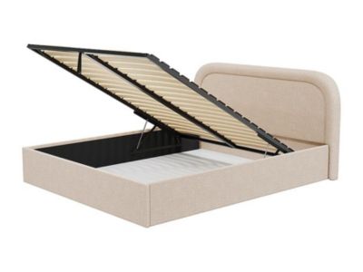Lit coffre 140 x 190 cm - Tissu bouclette - Beige - FIREZA II