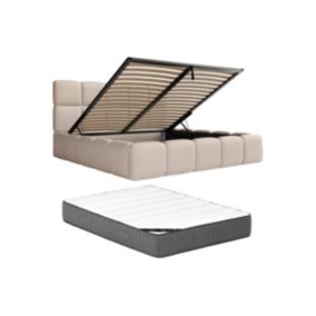 Lit coffre 140 x 190 cm - Tissu chiné - Beige + Matelas - DAMADO de Pascal Morabito