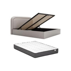 Lit coffre 140 x 190 cm - Tissu chiné - Gris clair + Matelas - FIREZA