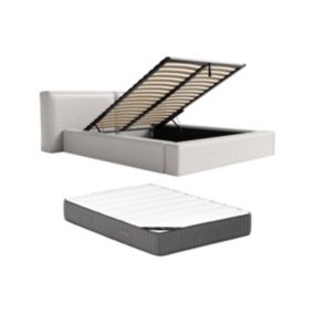 Lit coffre 140 x 190 cm - Tissu - Gris clair + Matelas - TIMANO de Pascal Morabito