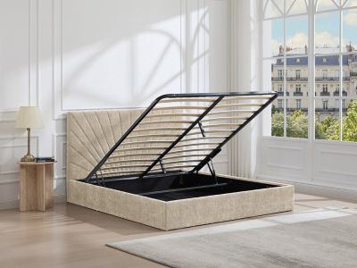 Lit coffre 140 x 190 cm - Tissu texturé - Beige - RIBIOLA
