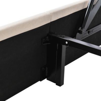Lit coffre 140 x 200 cm - Lit Double avec Sommier à Lattes - Lin Bois Métal - Sans Matelas - Beige