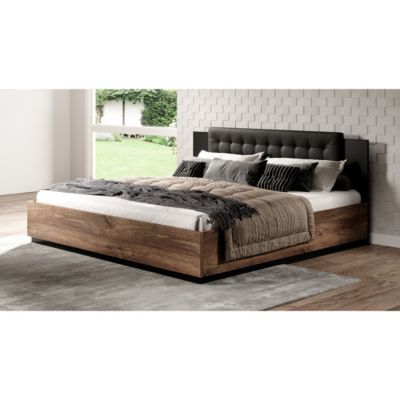 Lit coffre 140x200  Chene foncé et noir  Collection FOX  Sommier inclus
