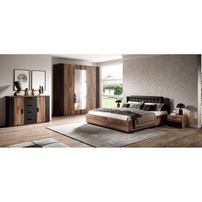 Lit coffre 140x200  Chene foncé et noir  Collection FOX  Sommier inclus