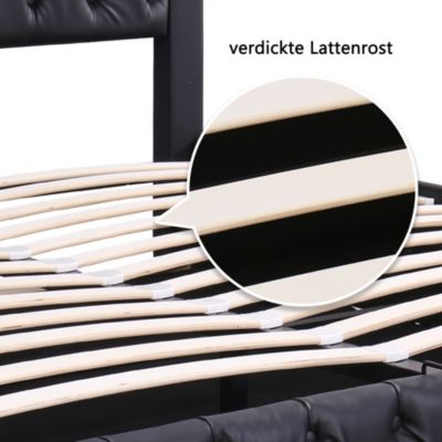 Lit coffre 140x200 cm - Lit double avec coffre de rangement et éclairage LED - Lit capitonné en cuir PU - Sans matelas - Noir