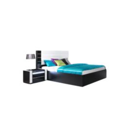 Lit coffre 160 cm noir et blanc brillant avec finition en simili cuir noir