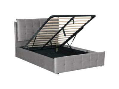 Lit coffre 160 x 200 cm - Velours - Gris clair + Matelas - OLERIA