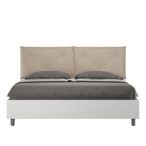 Lit coffre 160x190 avec coussins simili cuir gris tourterelle Egos Appia