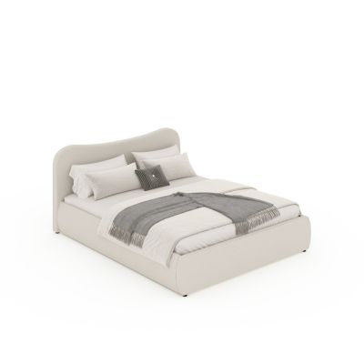 Lit coffre 160x200cm design arrondi velours côtelé beige PLANO