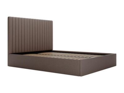 Lit coffre 180 x 200 cm avec tête de lit coutures verticales - Velours côtelé - Taupe + Matelas - SARAH