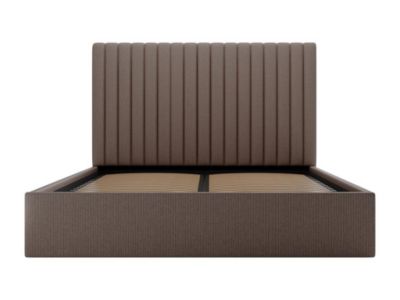 Lit coffre 180 x 200 cm avec tête de lit coutures verticales - Velours côtelé - Taupe + Matelas - SARAH