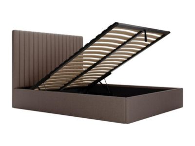 Lit coffre 180 x 200 cm avec tête de lit coutures verticales - Velours côtelé - Taupe + Matelas - SARAH