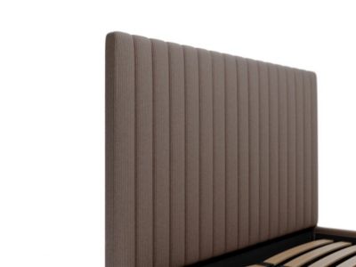 Lit coffre 180 x 200 cm avec tête de lit coutures verticales - Velours côtelé - Taupe + Matelas - SARAH