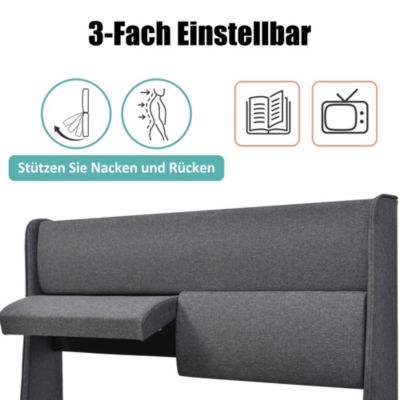 Lit Coffre 180 x 200 Cm - Lit Double avec Tête de Lit Réglable - Bois Massif, Lin, Métal - Sans Matelas - Gris