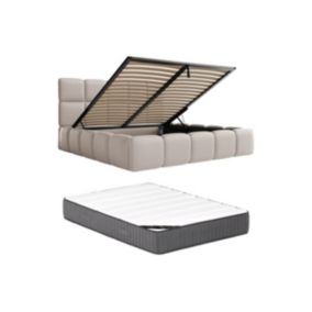 Lit coffre 180 x 200 cm - Tissu effet cuir - Beige + Matelas - DAMADO de Pascal Morabito