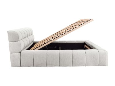 Lit coffre 180 x 200 cm - Tissu - Gris clair + Matelas - FORVIK