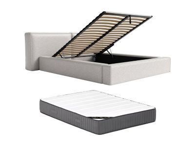 Lit coffre 180 x 200 cm - Tissu - Gris clair + Matelas - TIMANO