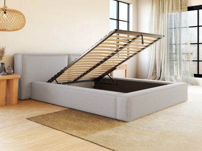 Lit coffre 180 x 200 cm - Tissu - Gris clair + Matelas - TIMANO