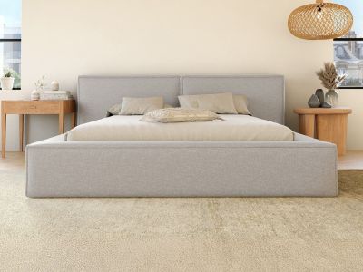 Lit coffre 180 x 200 cm - Tissu - Gris clair + Matelas - TIMANO