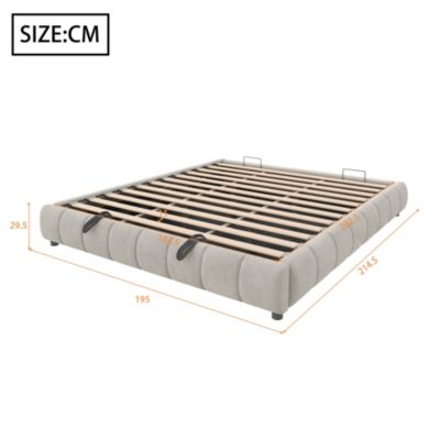Lit Coffre 180x200 cm - Lit Double avec Rangement et Éclairage LED, Sans Matelas, Velours Beige
