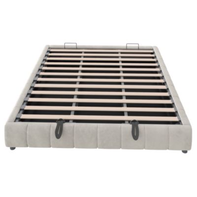 Lit Coffre 180x200 cm - Lit Double avec Rangement et Éclairage LED, Sans Matelas, Velours Beige