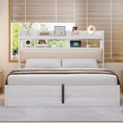 Lit coffre 180x200 avec sommier et 2 lampe de chevet, lit adulte tête de lit rembourrée, lit deux personnes rangement, velours gris - Maison