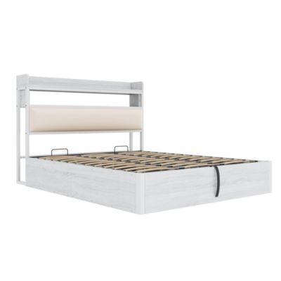 Lit Coffre 180x200 Sommier LED, Rangement, Tête de Lit Rembourré - Double à Lattes 4 Tiroirs