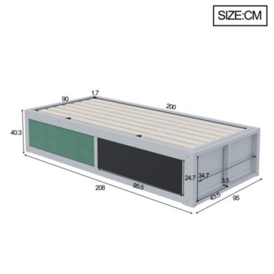 Lit Coffre 90x200 cm - Lit Enfant avec Rangement Sous le Lit, Tableau Noir et Panneau Feutré - Sans Matelas - MDF - Gris
