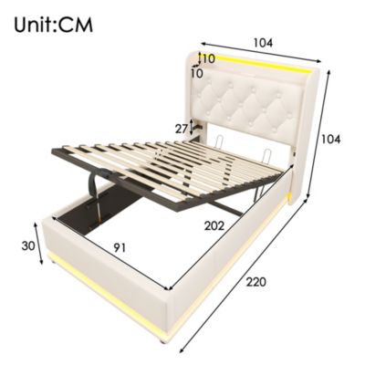 Lit Coffre 90x200, Lit Adulte Capitonné avec LED et Chargement USB Type-C, PU Blanc