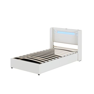 Lit Coffre 90x200 Cm Avec Hydraulique – Canapé Lit Rembourré LED Et USB – Multifonction Velours Crème - 11
