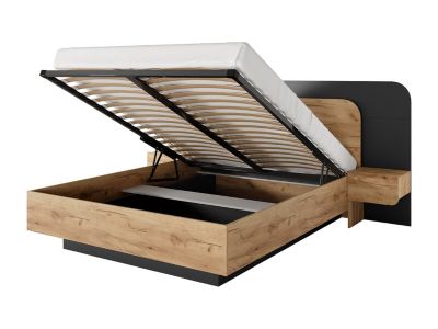 Lit coffre avec chevets 160 x 200 cm - Avec LEDs - Coloris : Naturel et ...