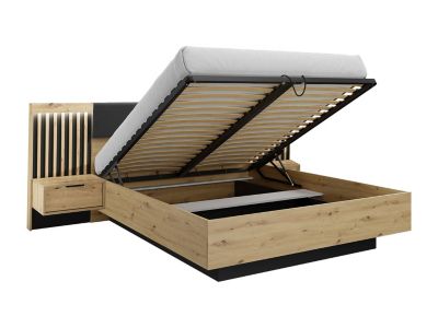 Lit coffre avec chevets 160 x 200 cm - Avec LEDs - Coloris : Naturel et ...