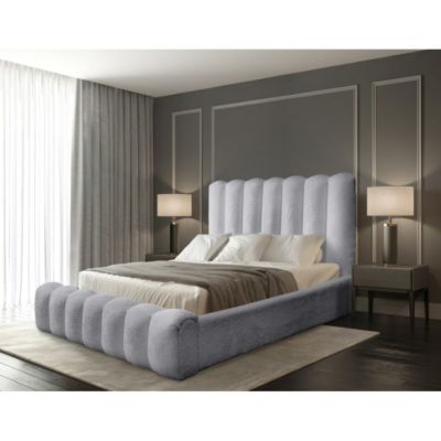 Lit coffre BADJA Tissu bouclé Perle daube 180x200 cm Sommier relevable ...